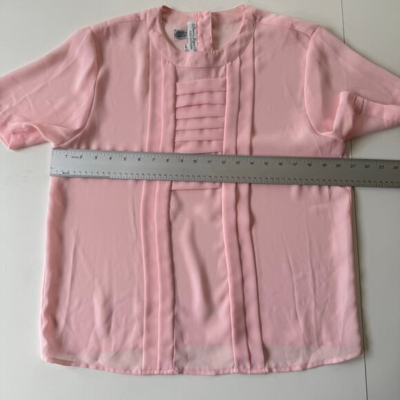 Vintage 80s Pink Sheer‎ Blouse Laura & Jayne Petite Pleated Front Size 12 - Picture 12 of 13